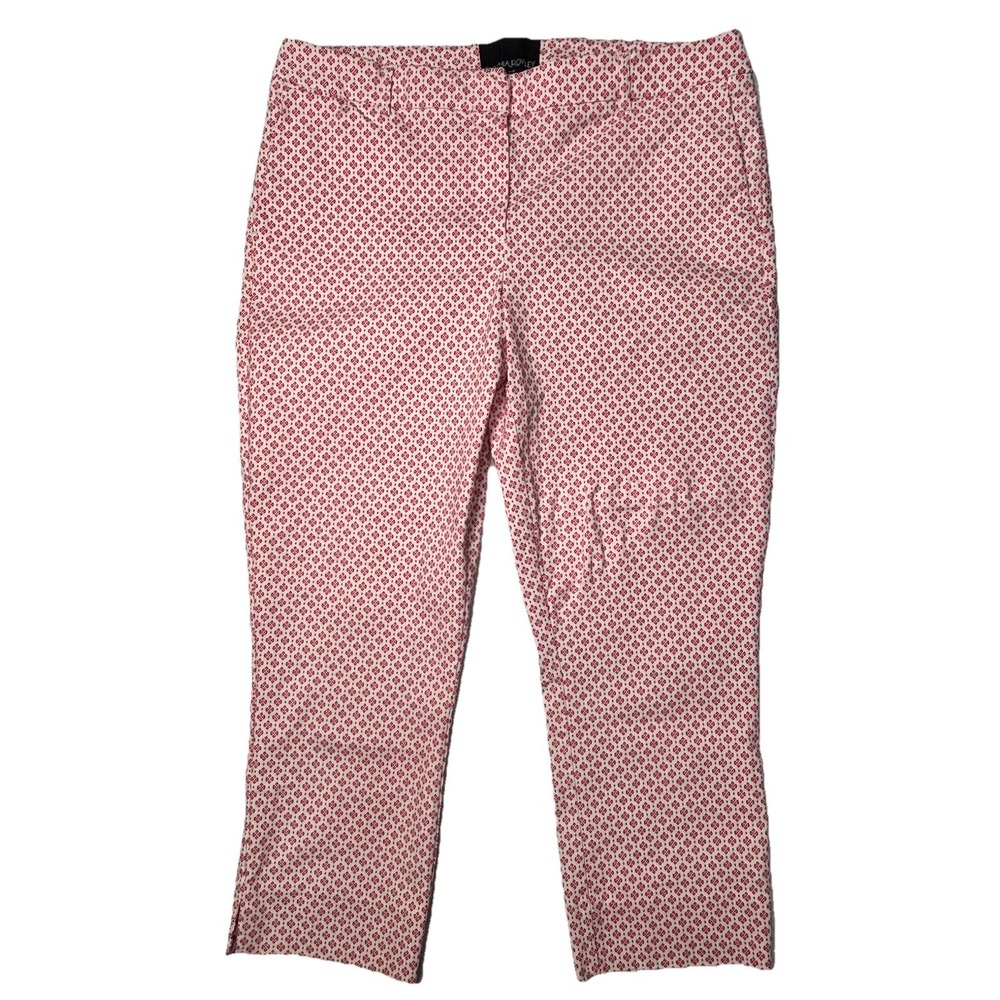 Cynthia Rowley Red White Print Ankle Pants Womens 12 Cropped Stretch